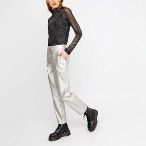 Ozai N Ku Silver Metallic High Waist Gloss Jeans Size XL New